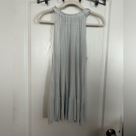 Loft Striped Ruffle Halter Flounce Top Size Large NWOT blue white - Picture 2 of 13